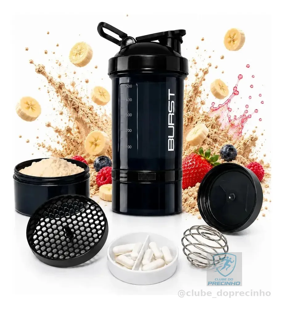 Coqueteleira Shaker Academia Compartimento 600ml Suplementos Hermético Whey Cápsulas Comprimidos Fit Shakeira BPA Free Masterheart