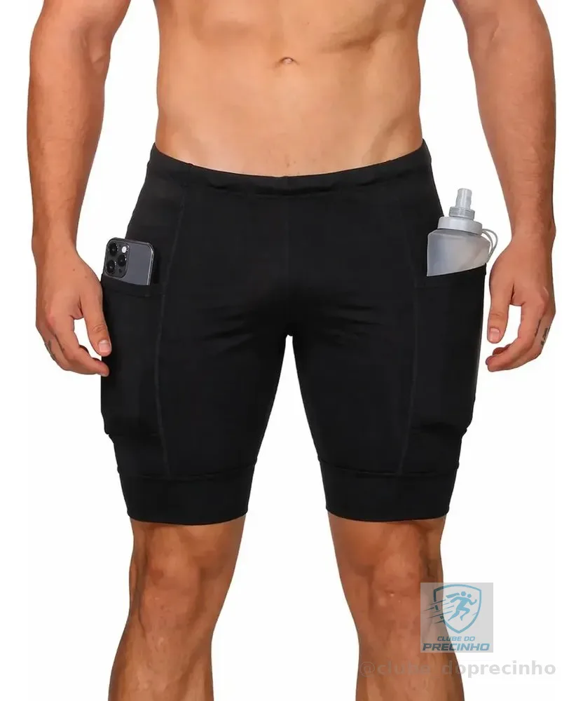 Bermuda Masculina Compressão Para Corrida Com Bolso Lateral Preto G