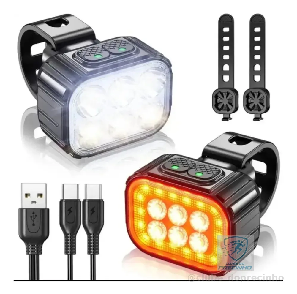 Kit Farol e Lanterna Bike Techstore USB Recarregável 6 LEDs IPX6