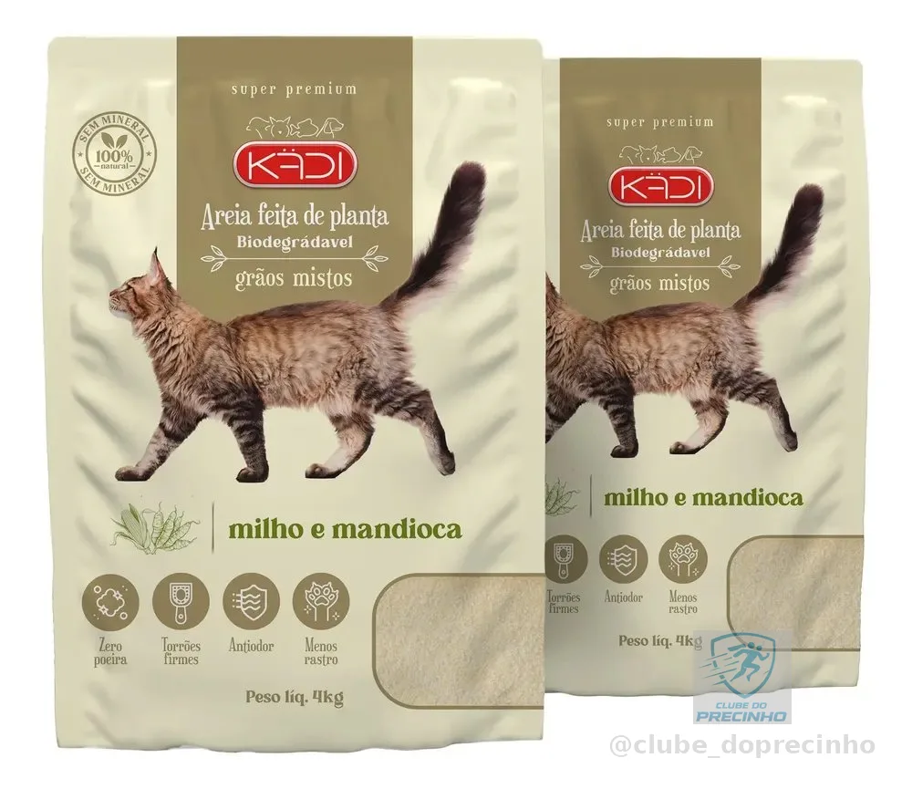 Kit 2un Areia Higiênica Kadi Gatos Grãos Mistos 4kg + Brinde