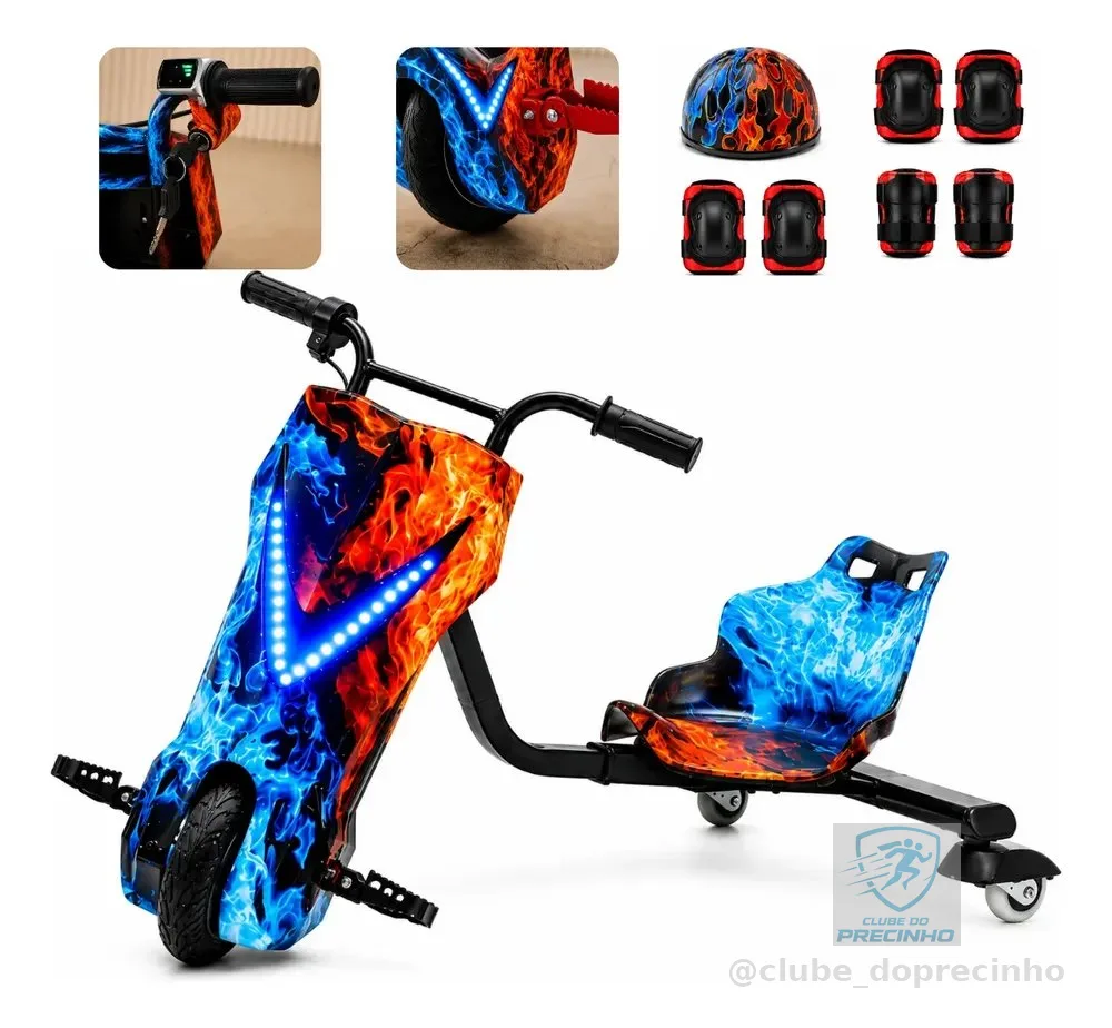 Patinete Elétrico Drift 450w Triciclo Infantil 36v Bluetooth Vermelho/azul