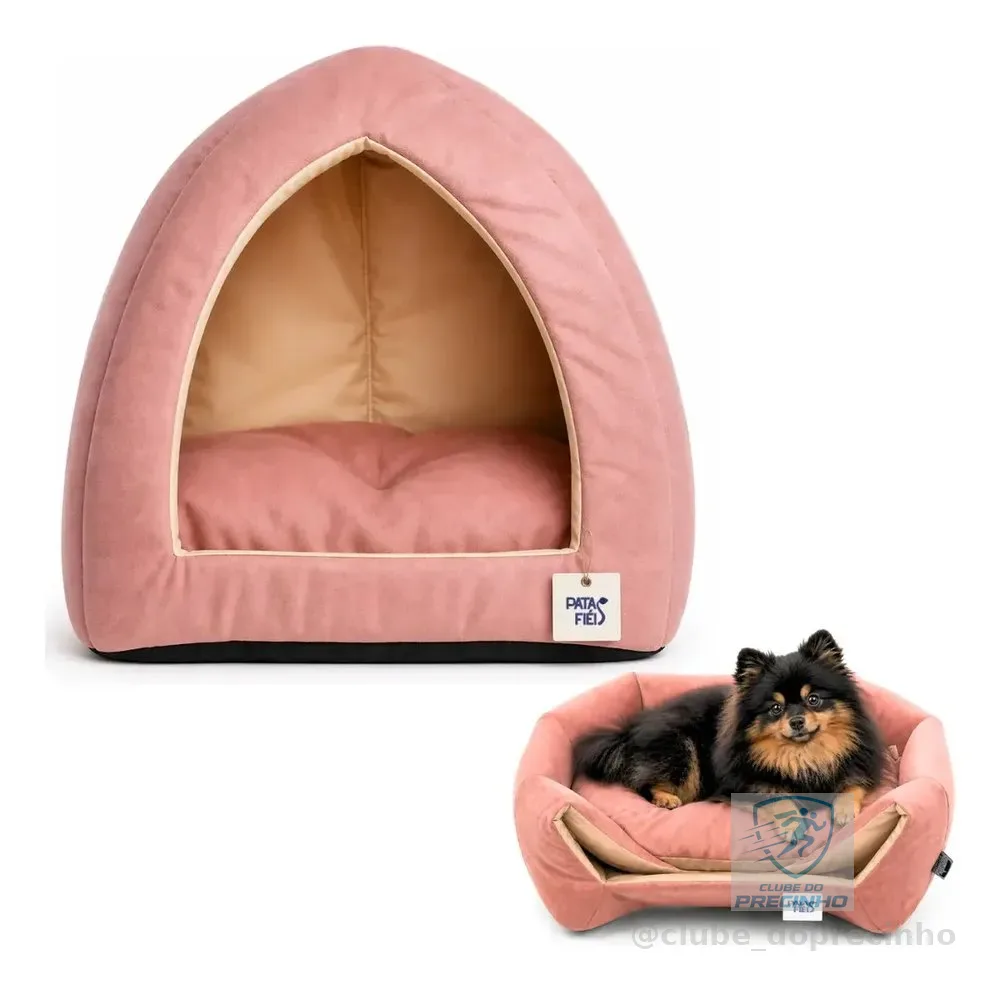 Caminha Oca Iglu Toca Suede Gato Cachorro Pet - Patas Fiéis Rosa E Bege Liso
