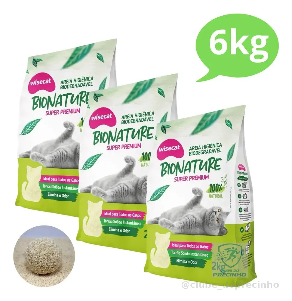 Kit 3 Areia Higiênica Mandioca Premium Biodegradável 6kg