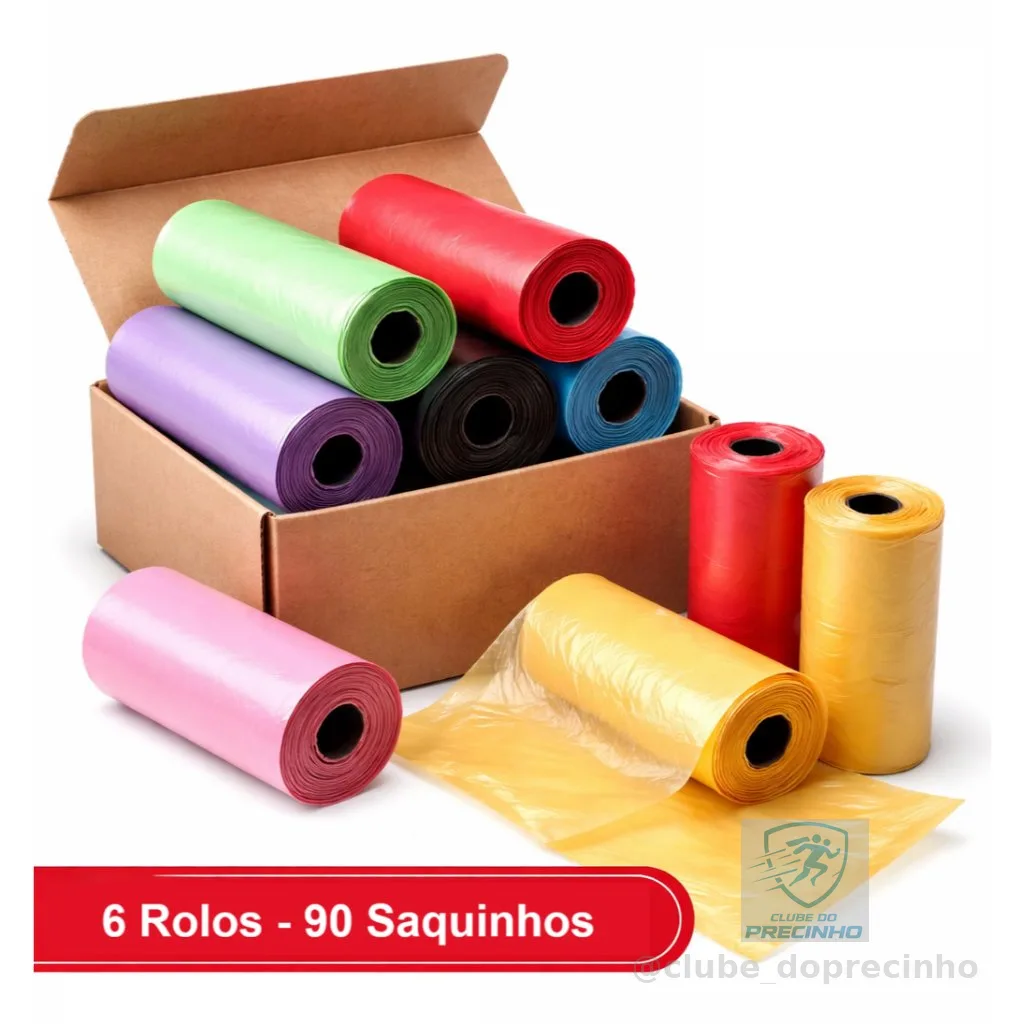 Kit 6 Rolos Cata Caca Rolinhos Pet Saquinho Lixo - 90 Sacos Sortido
