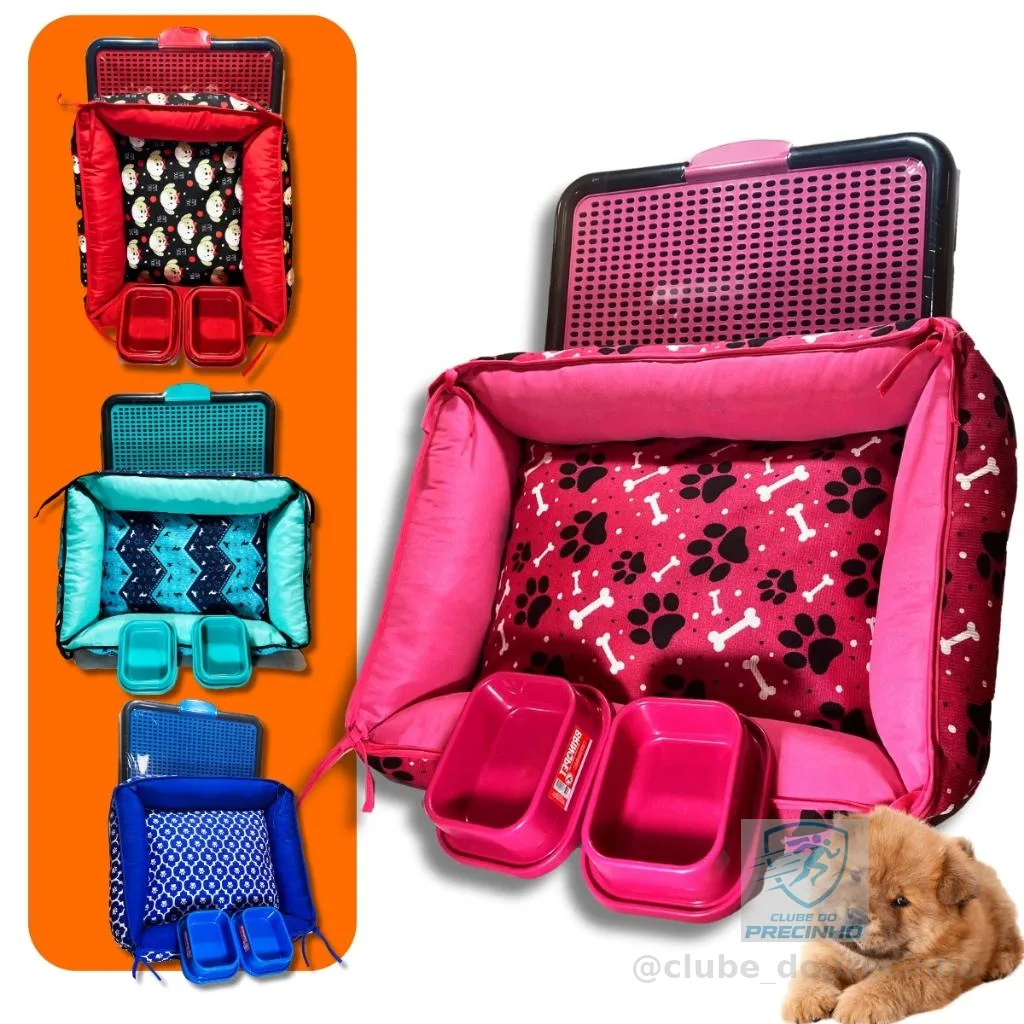 Kit Cachorro Premium Caminha Tapete Sanitário Canino Bebedouro Comedouro Completo