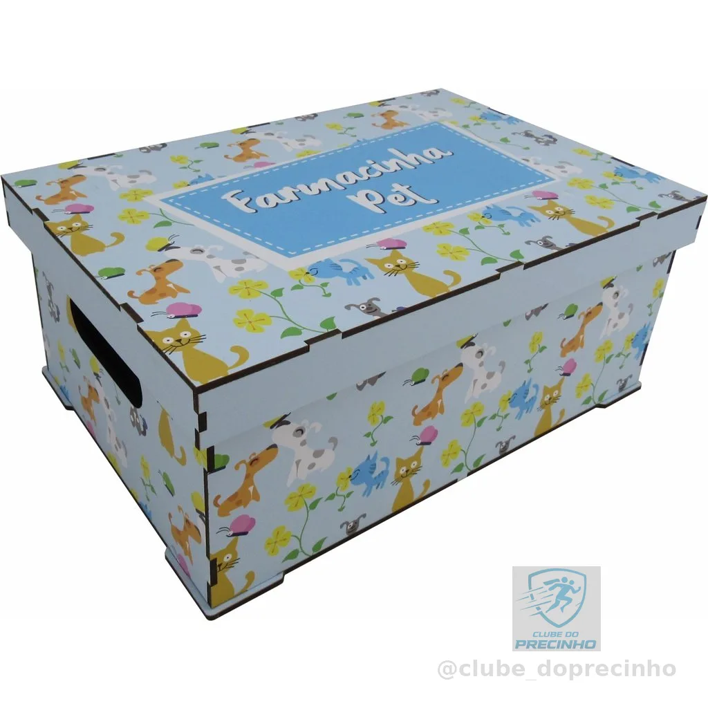 Caixa Organizadora Farmacinha Pet Azul MDF - Decoração e Organização para Animais, gatinho