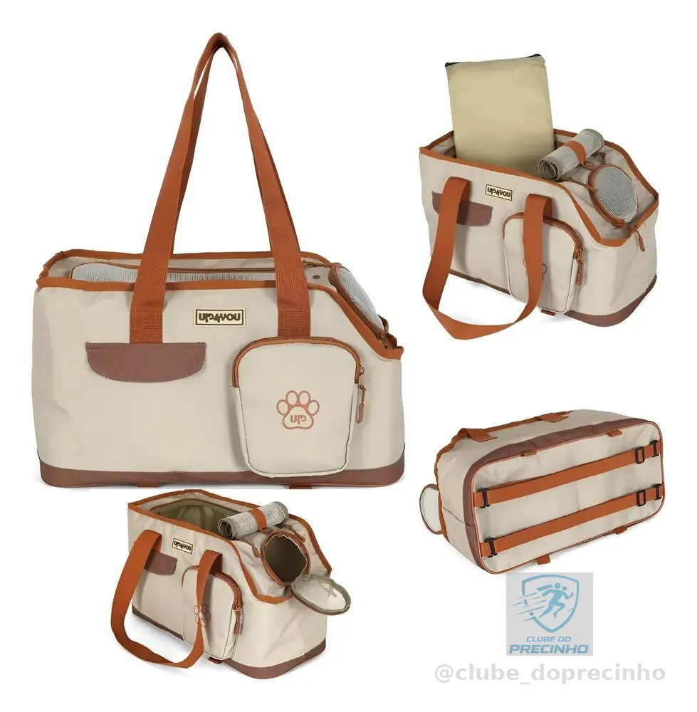 Bolsa Pet Transporte Viagem Avião Bordo Carro Cachorro Gato Bege