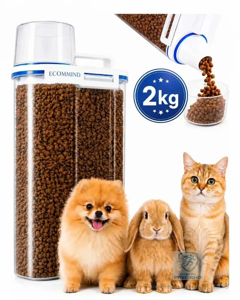 Pote Porta Ração Ecommind Hermético 2 Litros para Cachorro e Gato