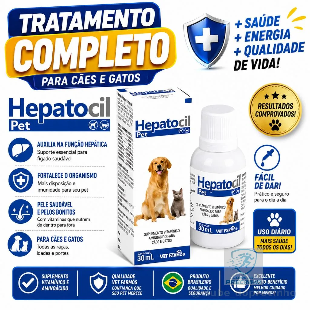 Antitóxico Hepatocil Pet Vitaminado Unico com 30ml Cães ou Gatos