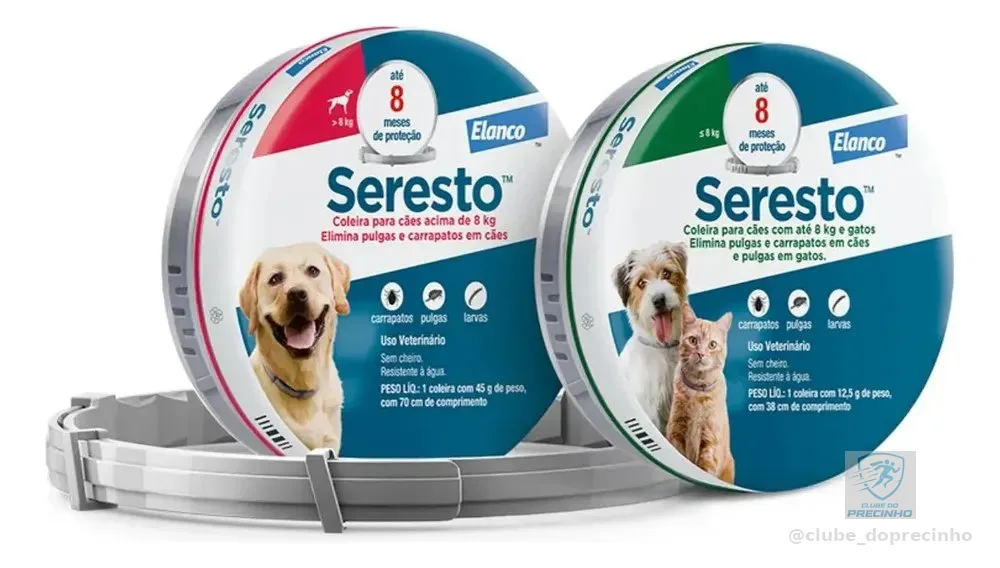 Kit Coleira Seresto Anti Pulgas 1 Ate 8 Kg + 1 Acima De 8 Kg