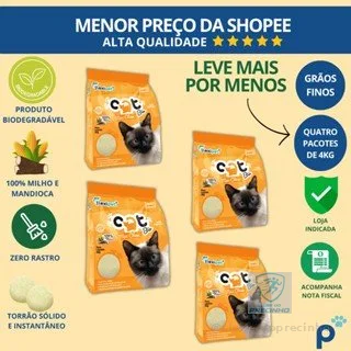 Areia Higiênica Biodegradável Catbio 16 Kg (4 pacotes de 4 kg) - Max Clean - Grãos Finos - novo