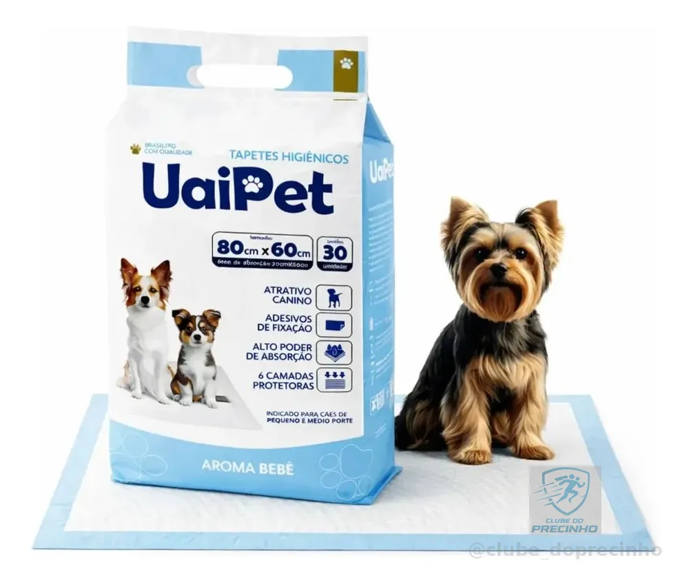 Tapete Higienico Uai Pet 80x60 Aroma Bebe 30 Unidades Tapetinho Cães Cachorros
