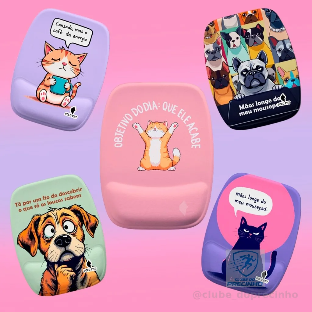 Mouse Pad com Apoio Ergonômico Retangular Frases Pet Cachorro Gato Capivara