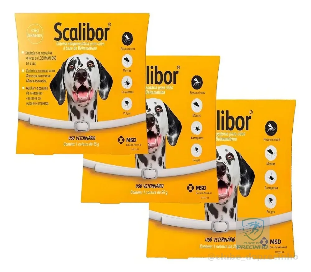 Kit 3 Coleiras Scalibor Antipulgas Cães Grandes 65cm Protege 4 Meses