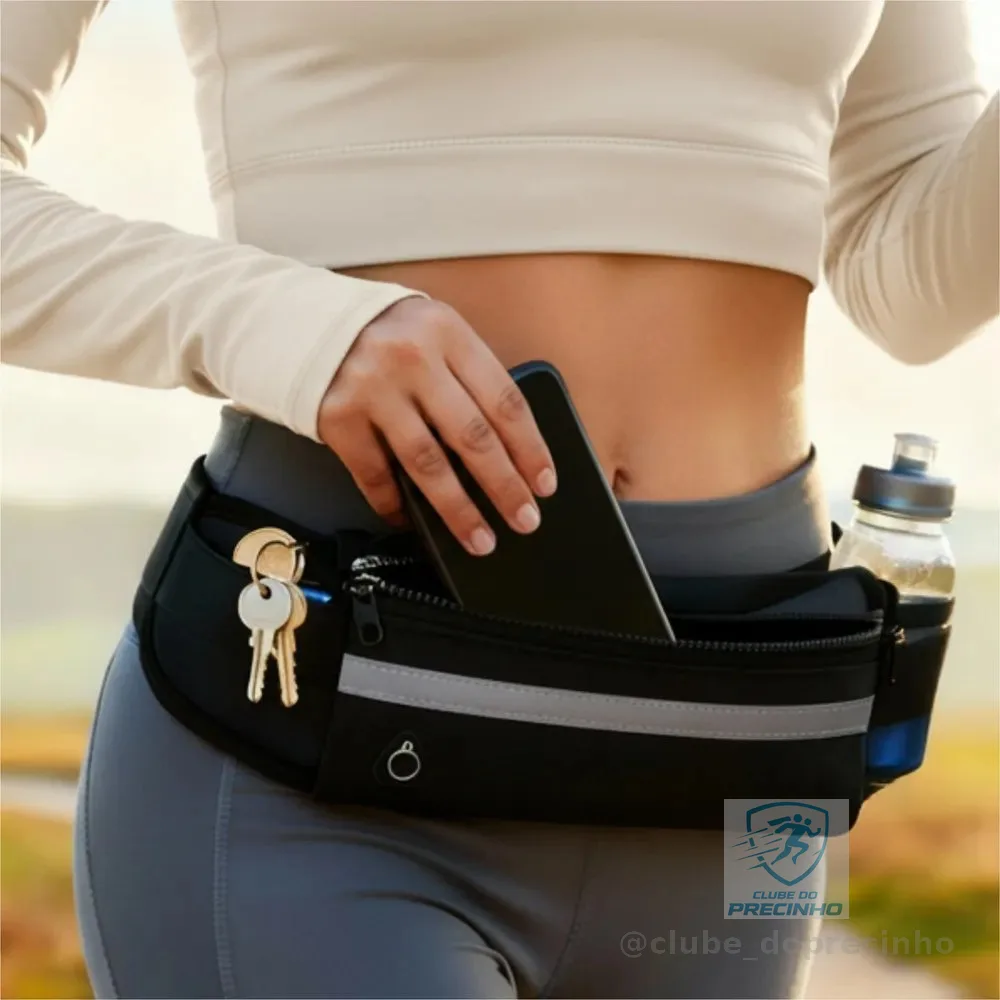 Pochete Slim Corrida Treino Impermeável Antifurto Celular Preto Lisa