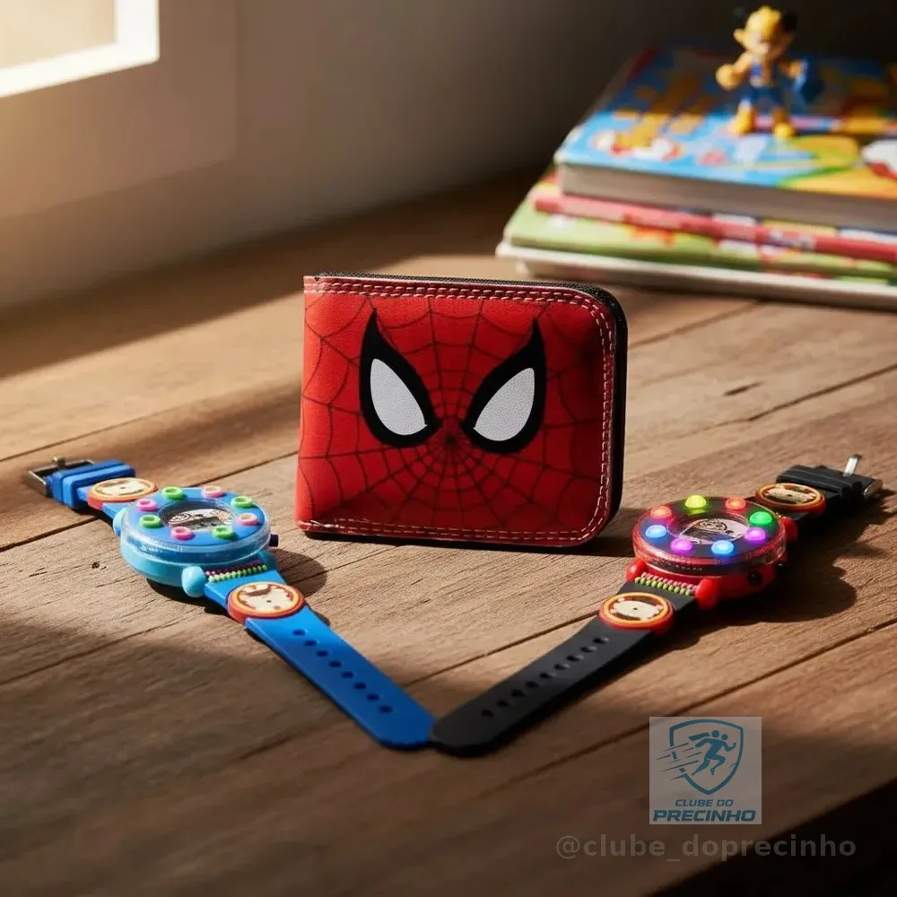 Carteira Inf. Homem Aranha Relógio Musical Digital Olho ##2 Vermelho Desenho Homem Aranha