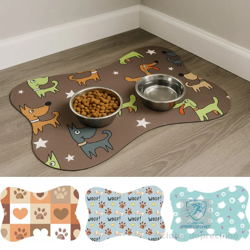 Tapete para Comedouro Pet Antiderrapante - Ossinho - 29cm x 43cm