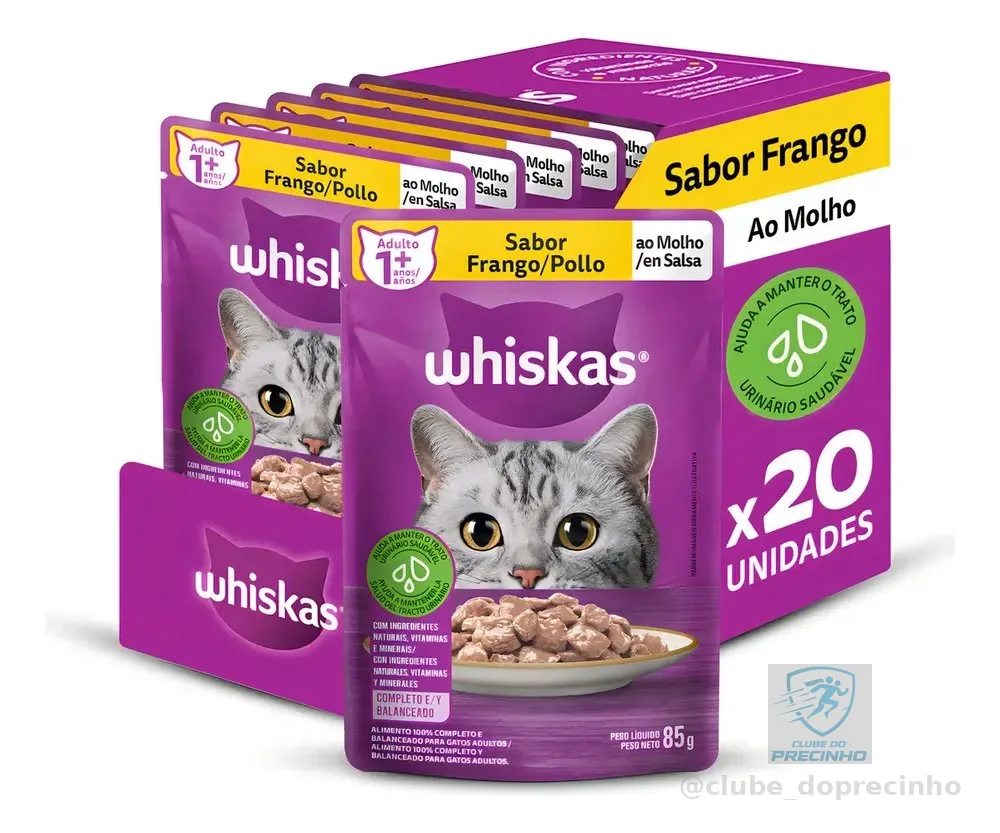 Caixa Alimento Úmido Whiskas Pedaços Frango Ao Molho 85g 20 unidades