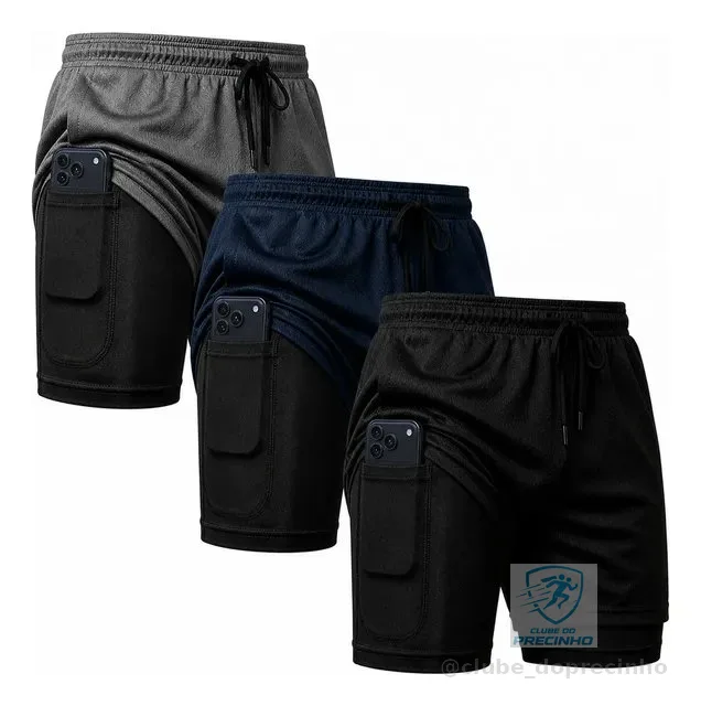 Kit 3 Shorts 2 Em 1 Masculino De Compressão Corrida Academia