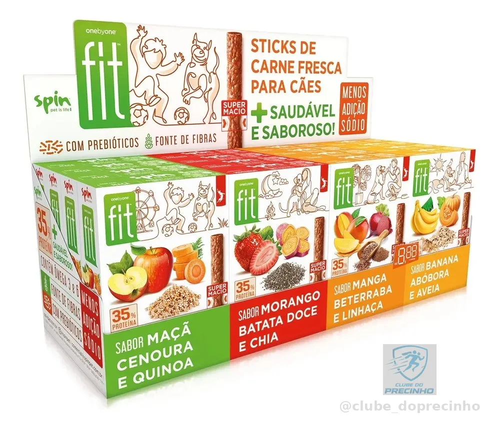 Kit 16un Petisco Super Macio Cães Spin Fit 4 Sabores