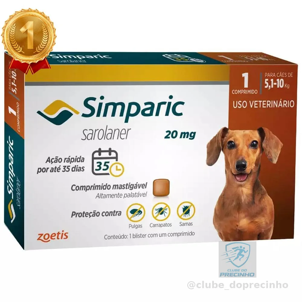 Antipulgas e Carrapatos Simparic  Cães de 5,1 a 10kg com 1 Comprimido