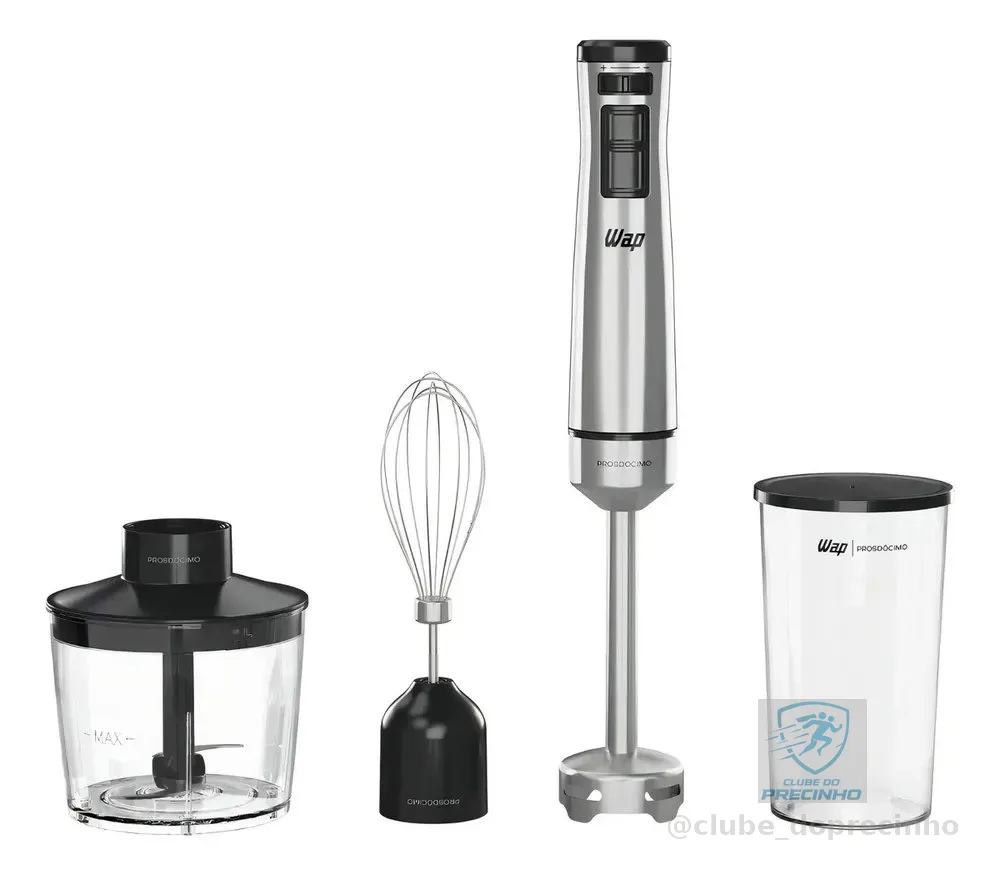 Mixer 3 Em 1 WAP WM1 Processador Portátil Inox com Batedor de Claras