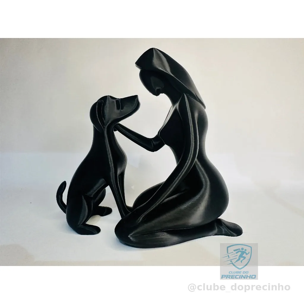 Estatueta Mulher e Cachorro 15 cm Decoração Enfeite Quarto Sala Escritório Consultório