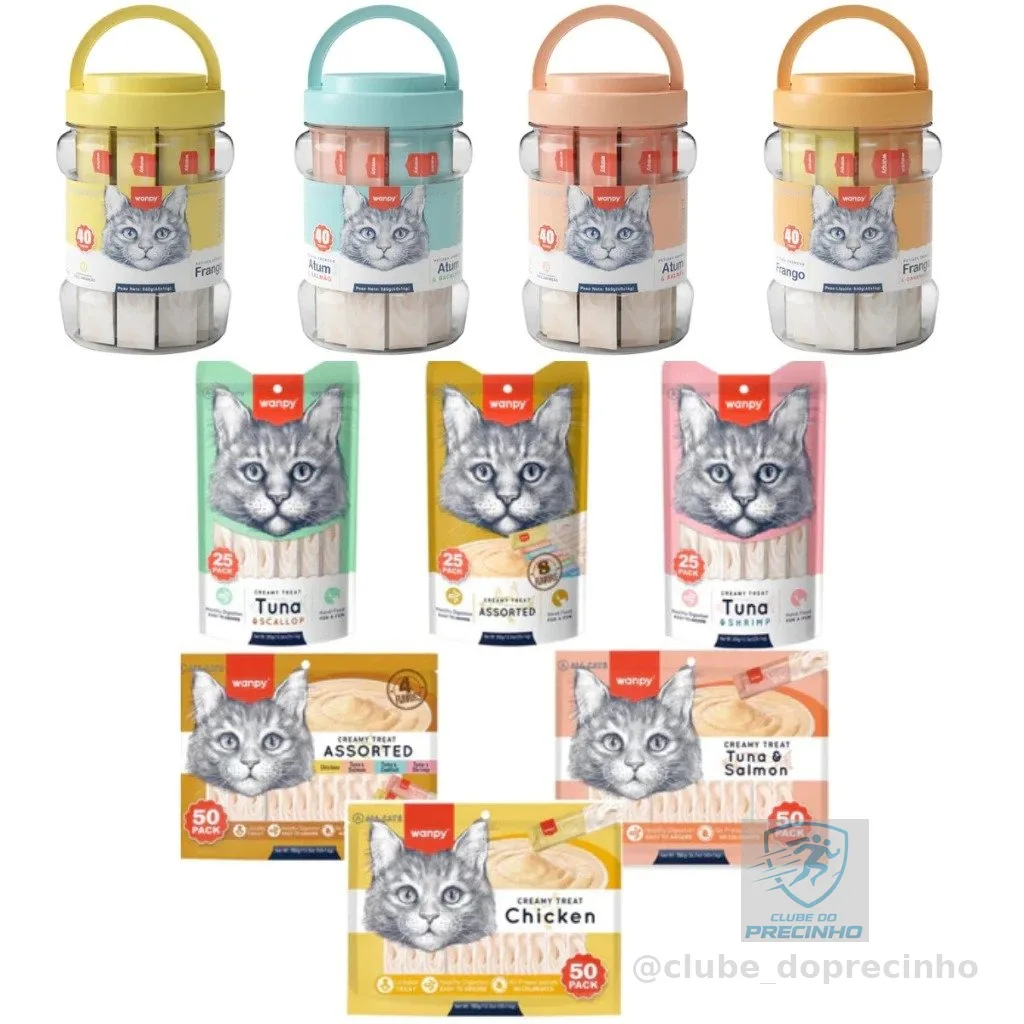 Truly Wanpy Petiscos Cremosos Para Gatos Sabores Sortidos 25Un,40Un, 50Un ou 100Un - Como Churu