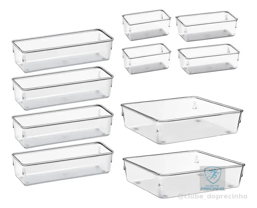 Kit 10 Organizador Multiuso Modular Gaveta Acrilico Rebirth Cor Cristal