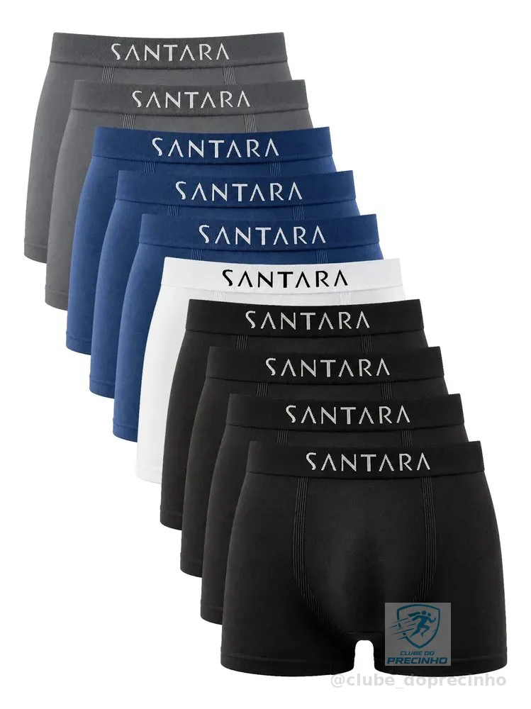 Kit Com 10 Cuecas Boxer Microfibra Sem Costura Santara Sortidas Liso M