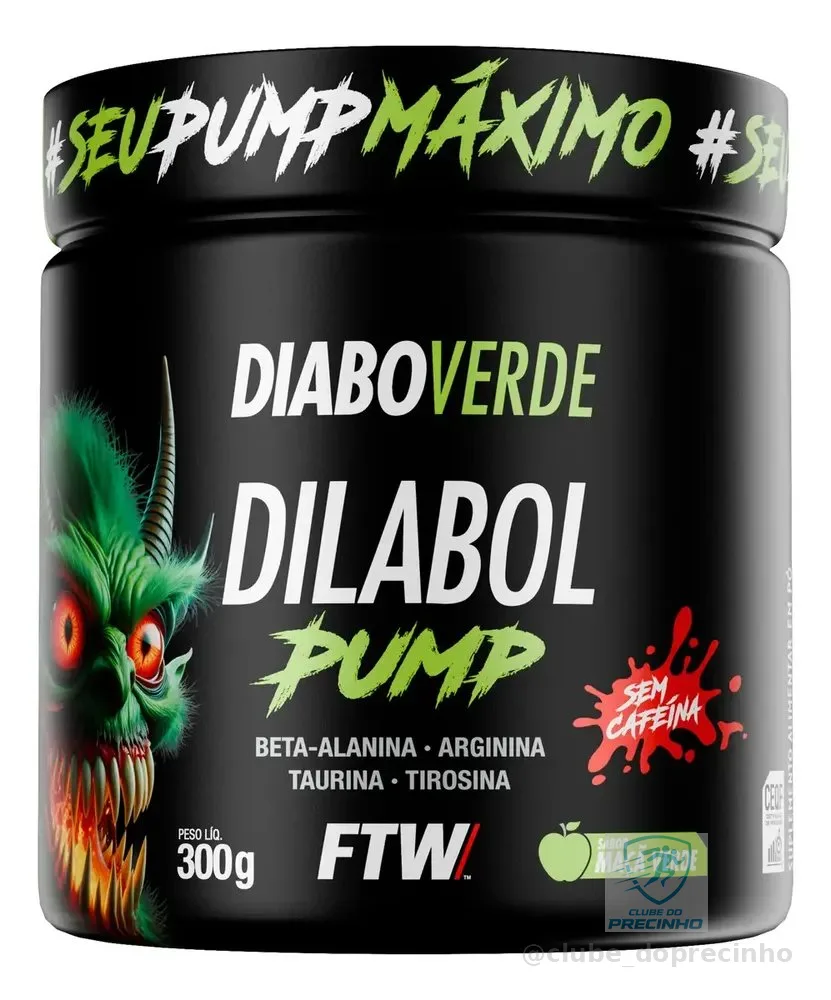 Pré Treino Dilabol Pump Diabo Verde Sem cafeína Pote 300g Sabor Maça Verde - Ftw