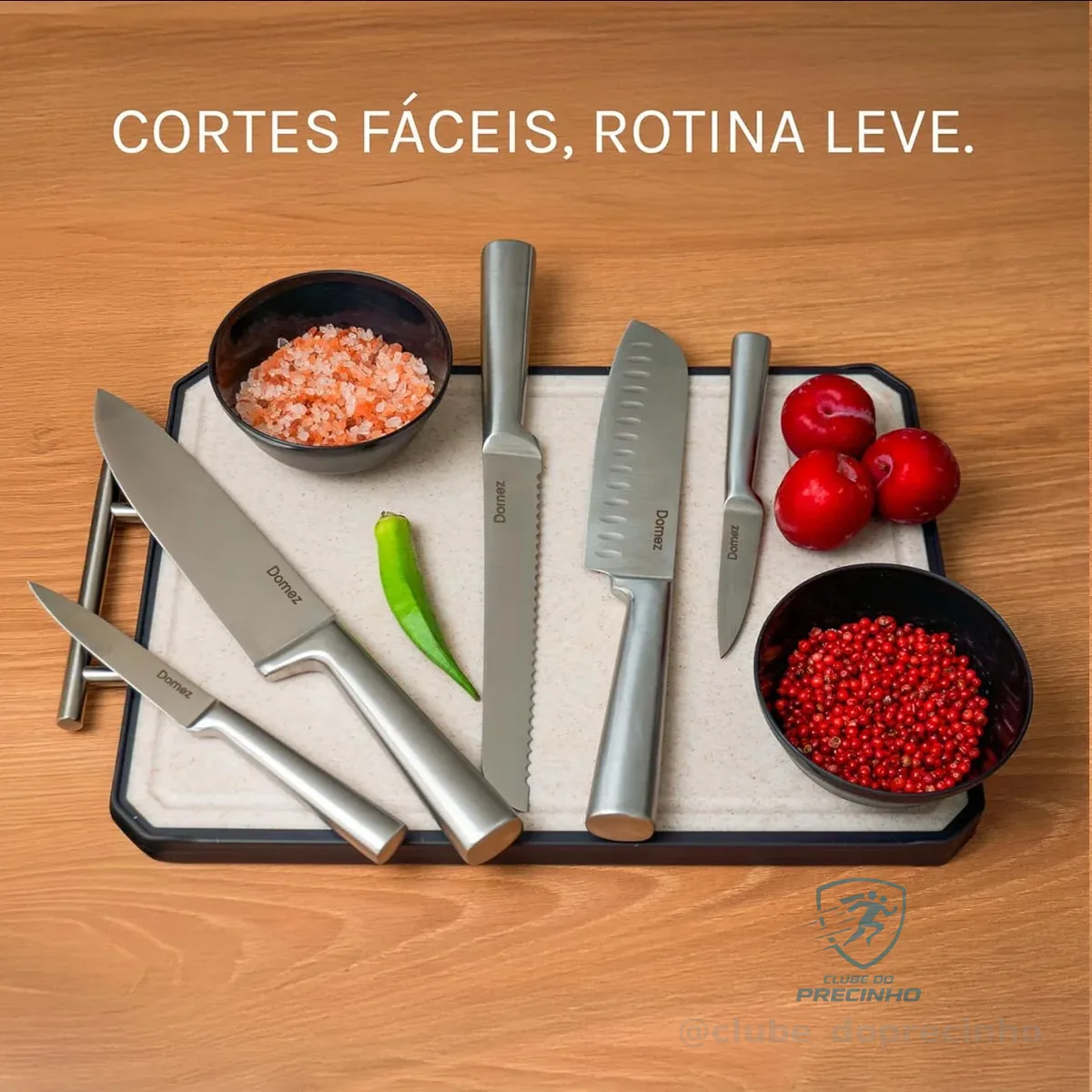 DOMEZ Jogo de 5 Facas Inox 4Cr13 | Conjunto de Facas de Cozinha Profissional | Faca Chef, Faca de Pão e Faca Churrasco | Design Ergonômico e Resistente à Ferrugem