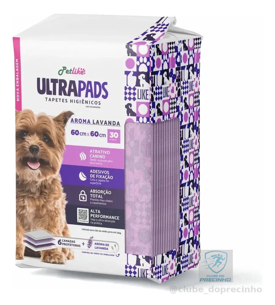 Tapete Higiênico Para Cães Ultrapads Lavanda 60x60cm 30 Unid