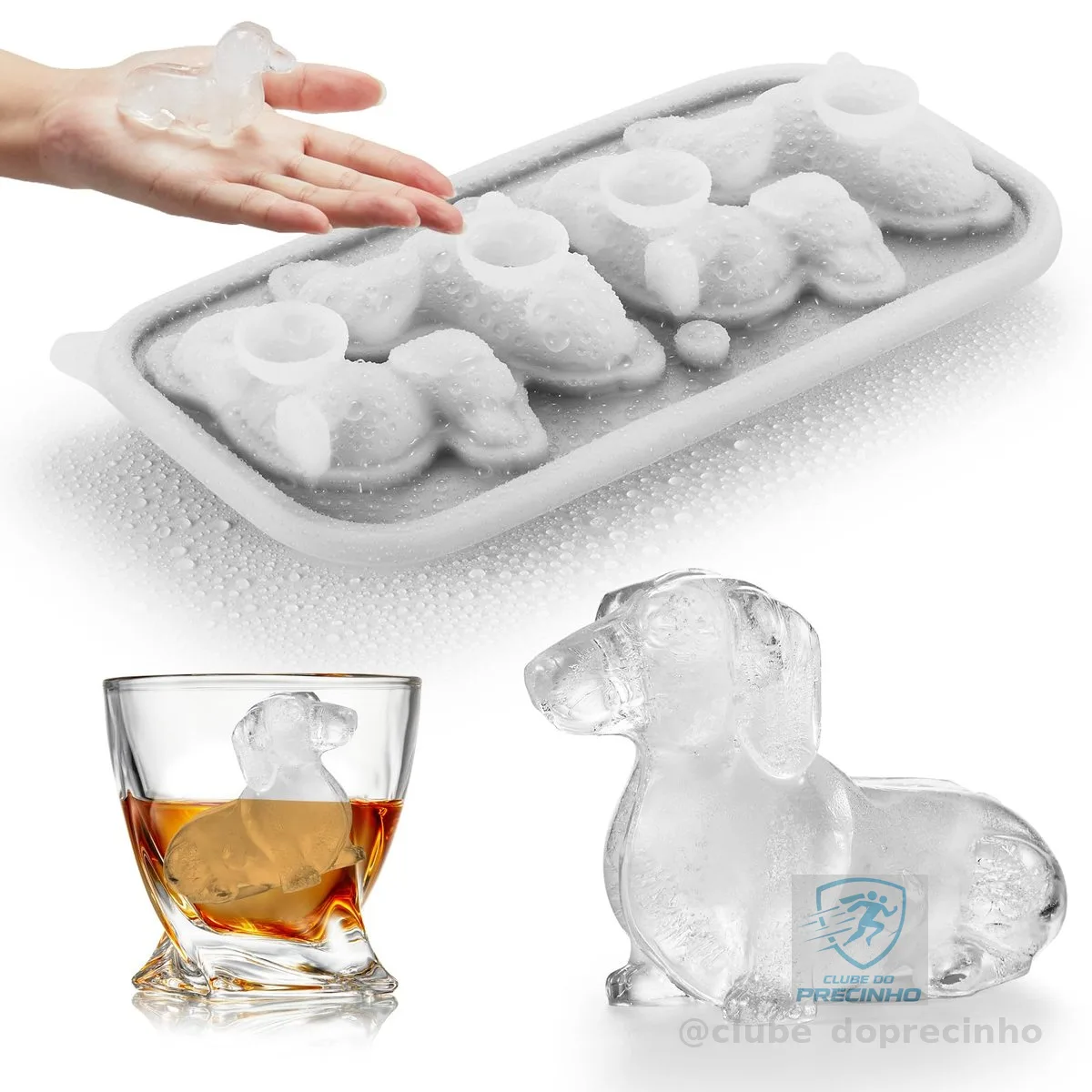 ACOOKEE Molde de cubo de gelo para cães Dachshund 3D, forma divertida de 4 furos, bandeja grande de cubos de gelo para cães Dachshund para uísque, coquetel, bourbon, presentes fofos para mulheres, sem