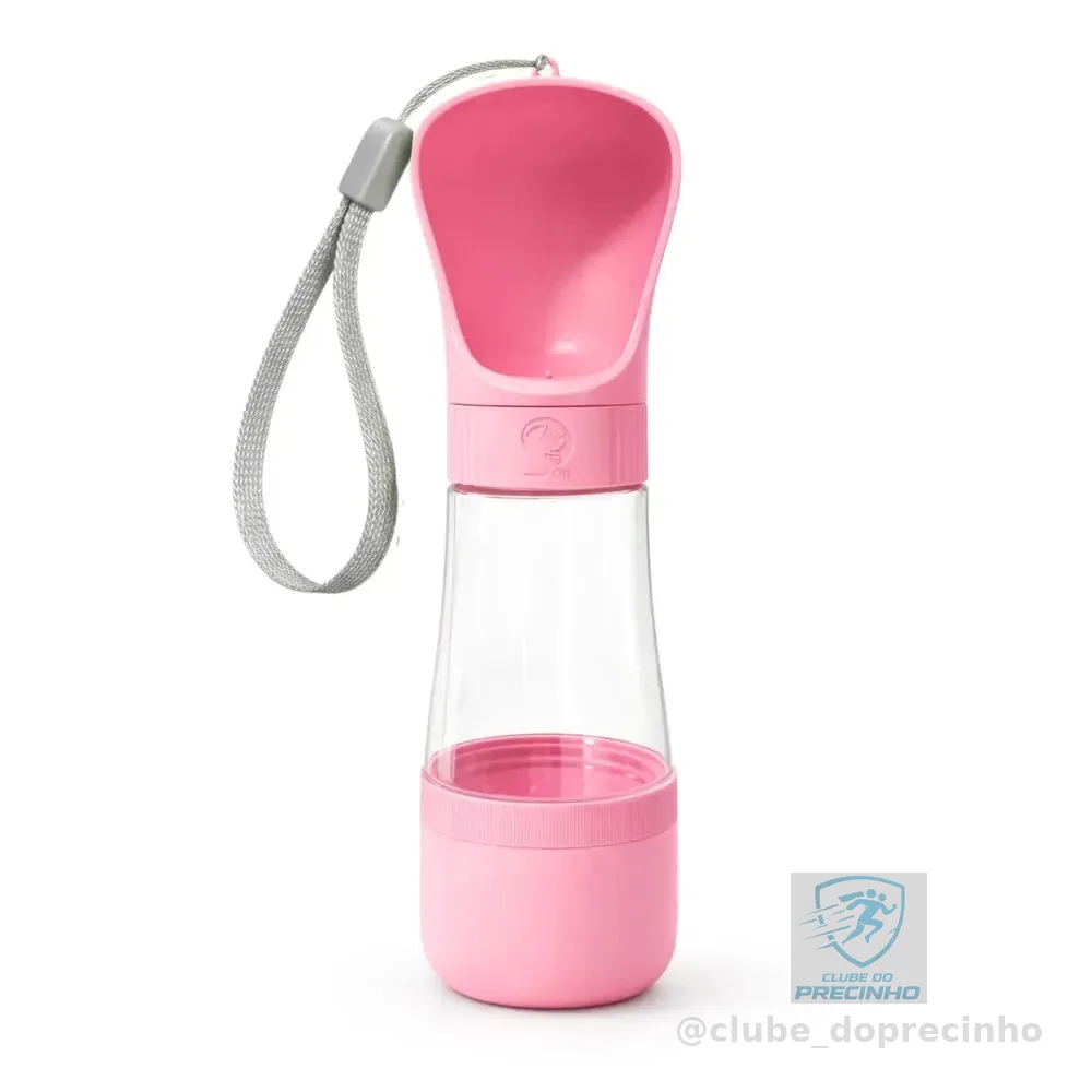 Garrafa Pet Portátil 2 Em 1 Bebedouro Água E Ração Para Cachorro E Gato Ideal Para Passeio Viagem Caminhada Acessório Pet Rosa Claro