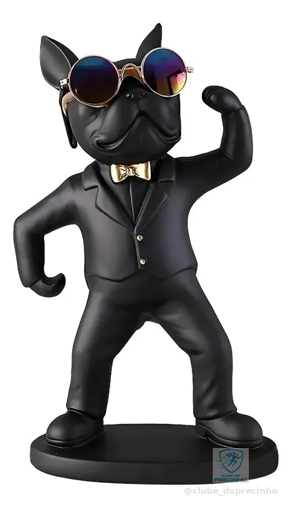 Estatueta Decoração Escultura Cachorro Bulldog Porta Taças Preto