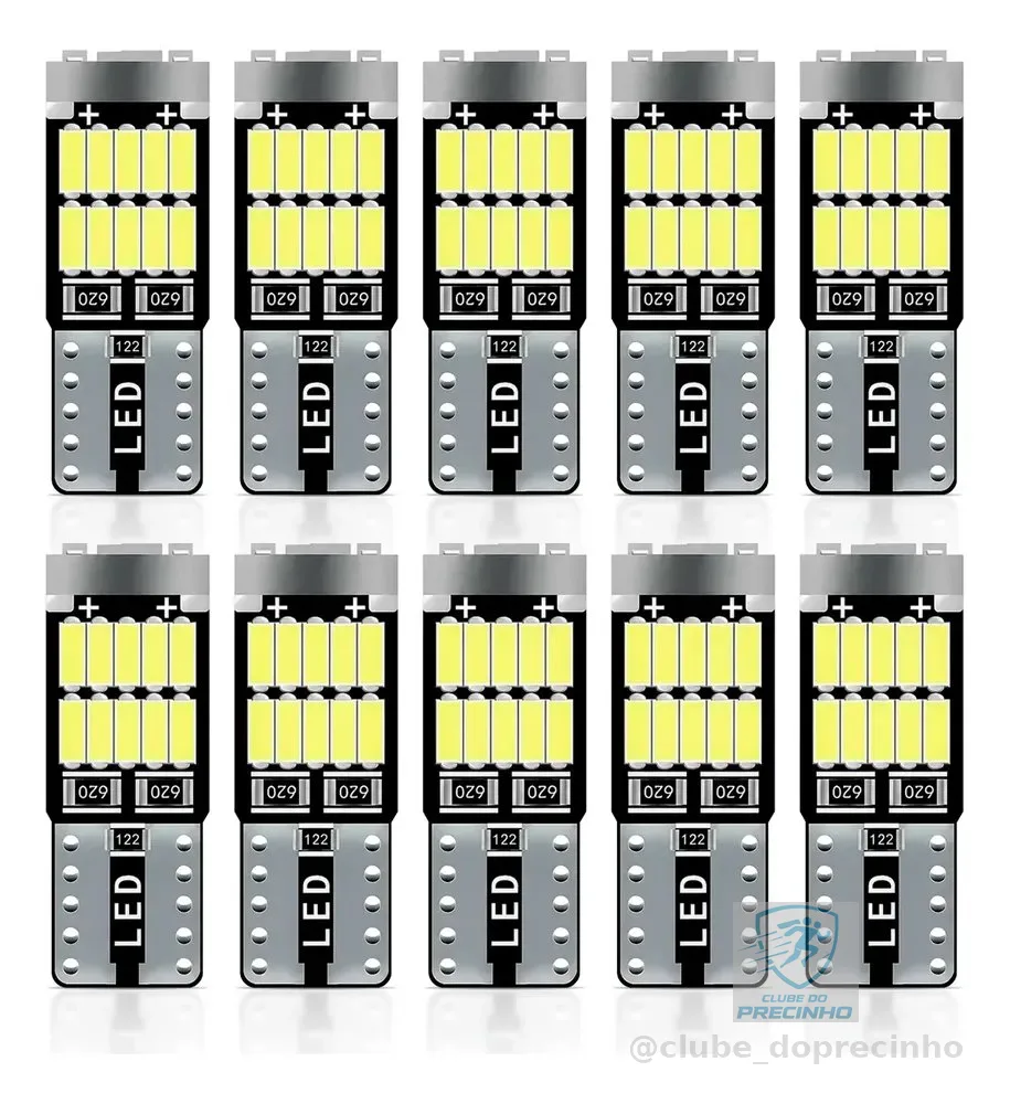 Kit 10 Lâmpadas Led Pingo T10 W5w Extraforte Canbus 26smd 5w T10 W5w 12v 6.000k Branco-frio
