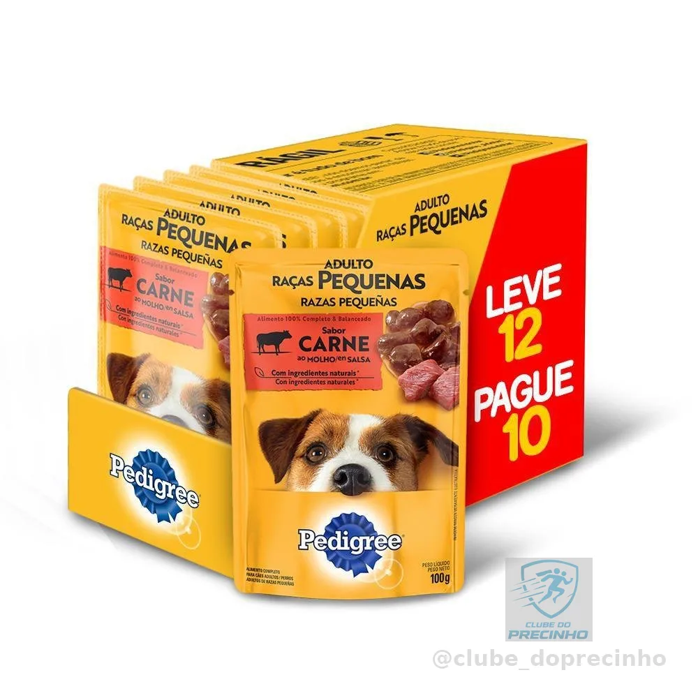 Ração Úmida Pedigree Sachê Cães Adultos Raças Pequenas Carne ao Molho 100g Leve 12 Pague 10