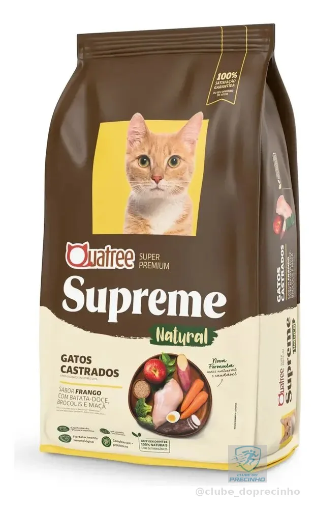 Nutrisantos Quatree Castrados Ração Quatree Supreme Gatos Adultos Castrados Frango Seca