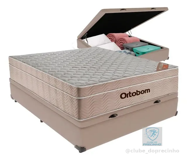 Cama Box Baú E Colchão Airtech Molas Ensacadas Casal Ortobom