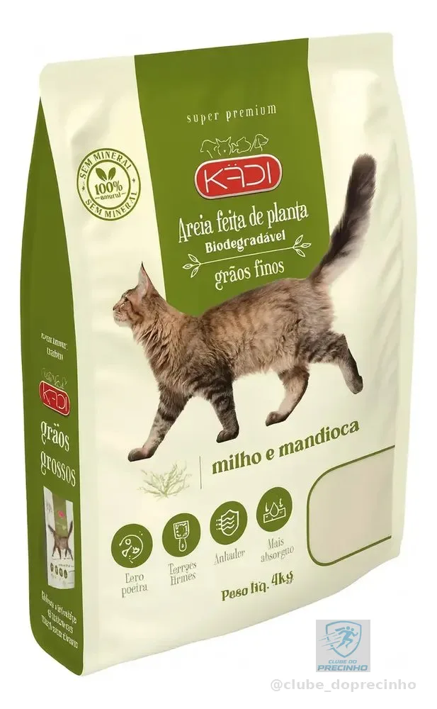 Areia Sanitária Kadi 4kg Grãos Finos Biodegradável Gatos, aquela areia que vira torroes