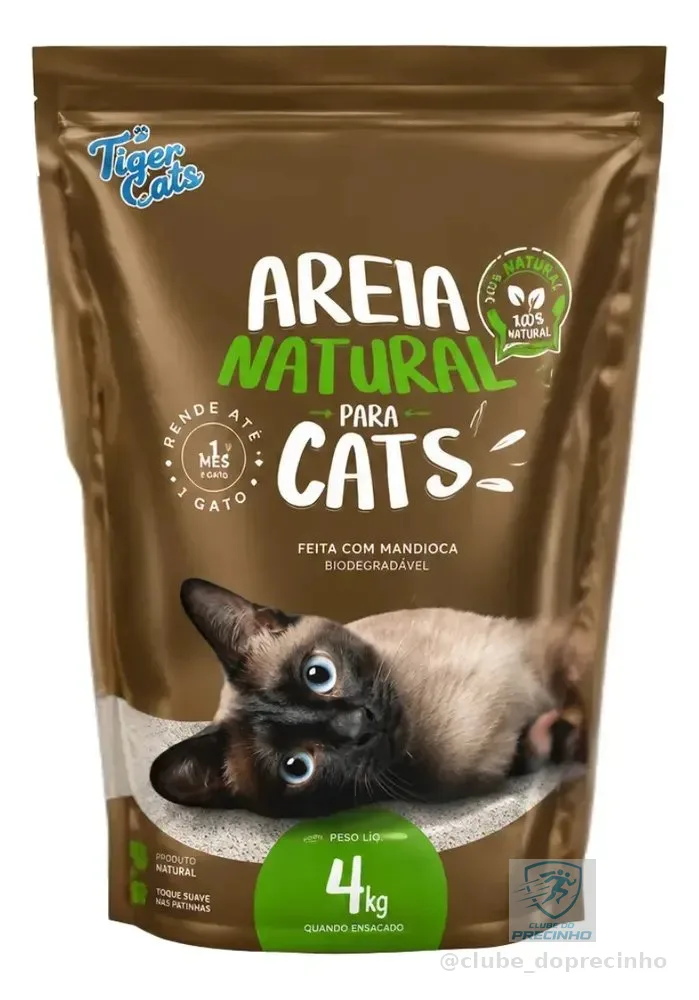 Areia Higiênica Mandioca Natural Tiger Cats 4kg