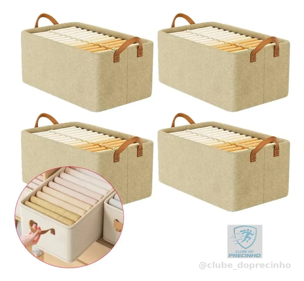 Kit 4 Cesto Caixa Organizadora Guarda Roupa Grande  Dobrável Bege