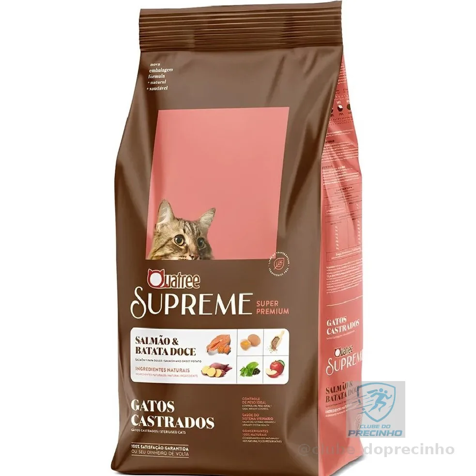 Ração Quatree Supreme Gato Castrado Salmão Batata Doce 10,1kg super premium controle de peso
