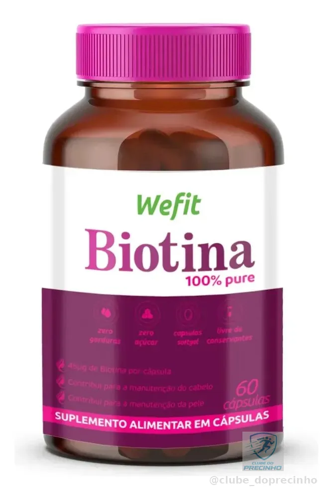 Biotina WeFit 100% Pura 45mcg 60 Cápsulas Nutricional Sem Sabor Sem Glúten