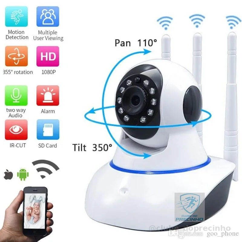 câmera iP robô 3 antenas wifi visão noturna full HD 360º microfone áudio babá eletrônica robozinho sem fio app yoosee