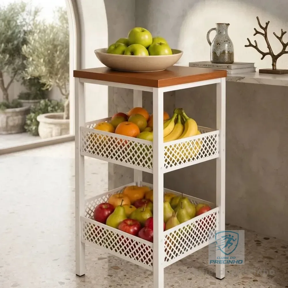 Fruteira De Chão Moderna 2 Cestos Grandes Suporta Microondas Branco