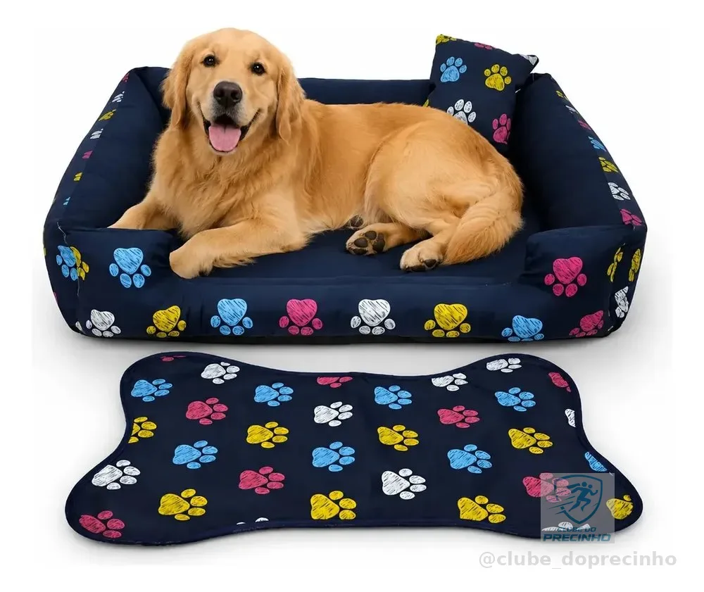 Cama Pet Grande 70x70 Gv Enxovais com Tapete e Almofada Azul-marinho