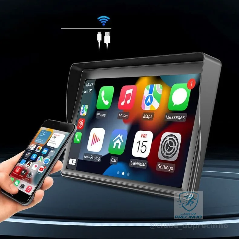 Multimídia Som De Carro Universal Carplay Android e IOS Tela 7 Câmera de Ré