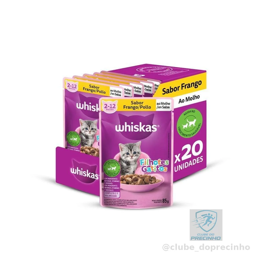 Kit Ração Úmida Whiskas Sachê Frango ao Molho para Gatos Filhotes 20 Unidades